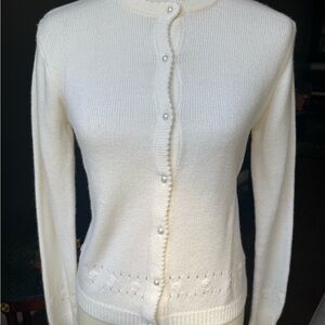 Grand Knitwear Cream Cardigan with Pearl Buttons